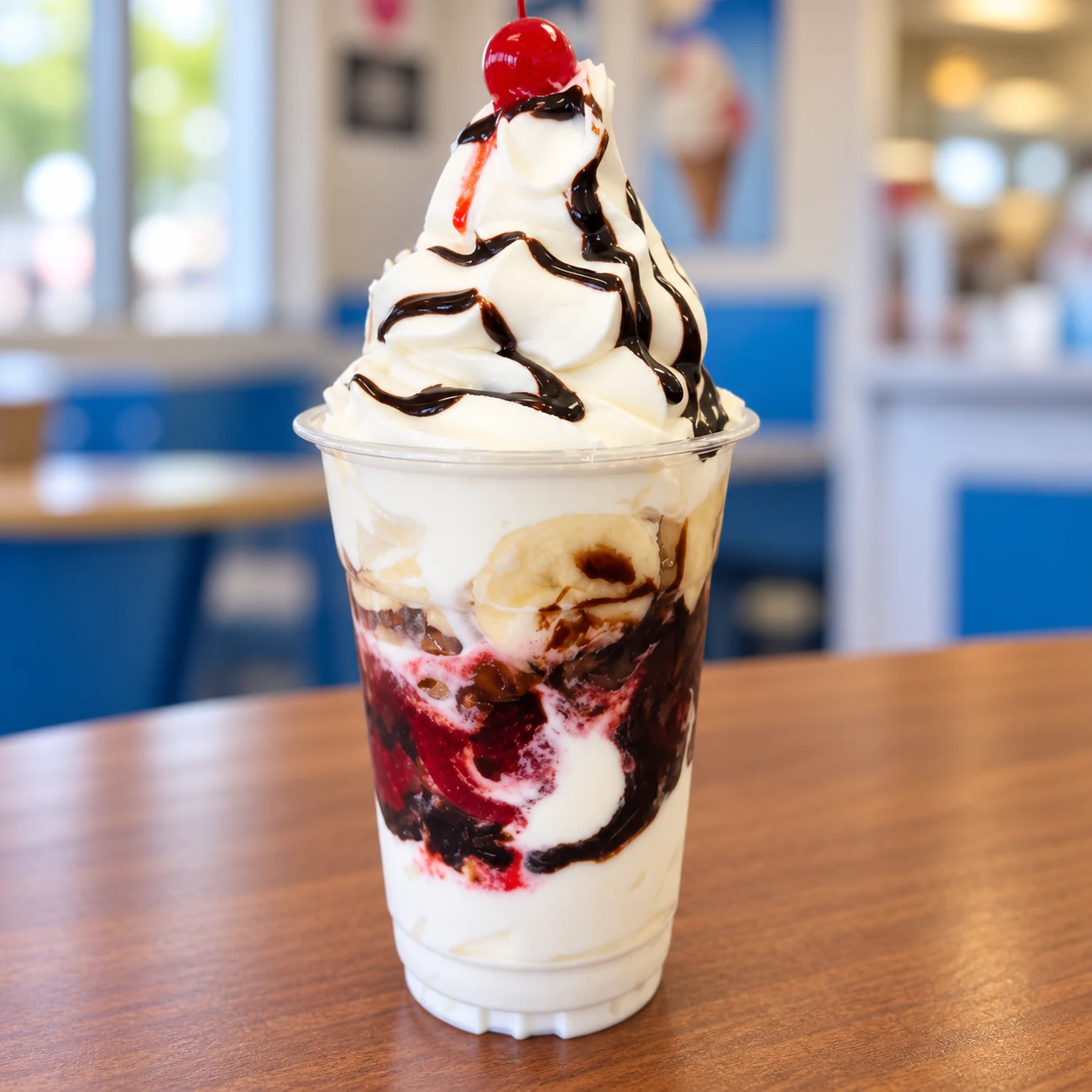 Banana Split in a clear cup